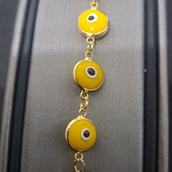 Yellow Gold Over 925 Sterling Silver Evil Eye Bracelet 8inch - Picture 2 of 2